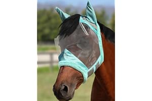 Harrison Howard CareMaster Horse Fly Mask UV Protective Fine Mesh with Extra Wool Soft Touch on Skin Summer Mint L