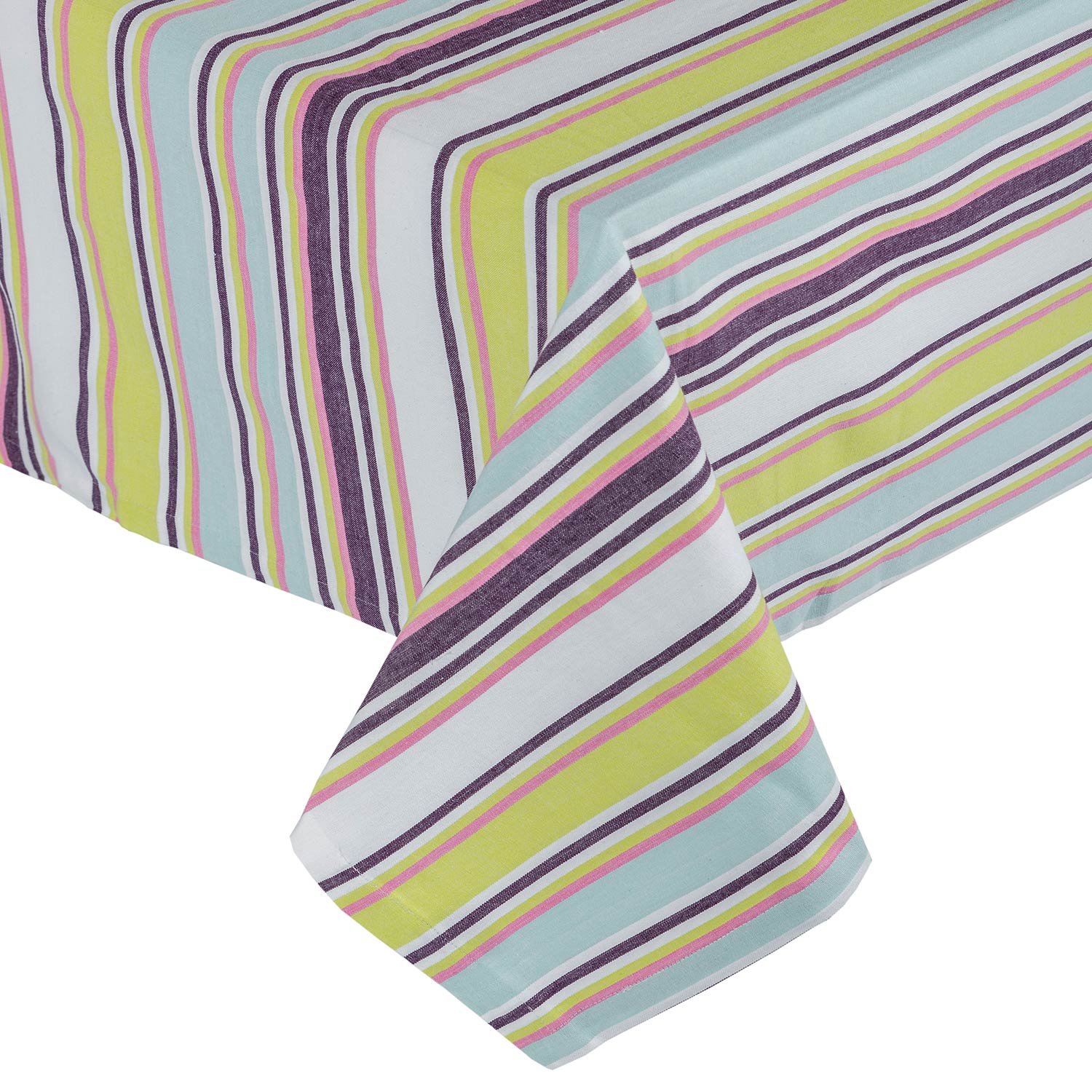 HOMESCAPES Cotton Table Cloth, Striped Tablecloth, Rectangular, Handcrafted & Durable Dining Table Cover with Hem Stitch, Hypoallergenic, Washable, Osaka Green, Blue, White, Wine - 137 x 228cm