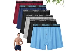 IGOLUMON Mens Underwear, Relaxed Fit Boxer Shorts 6 Pack, Bamboo Rayon Boxers for Men, Classic Boxer Shorts Button Fly