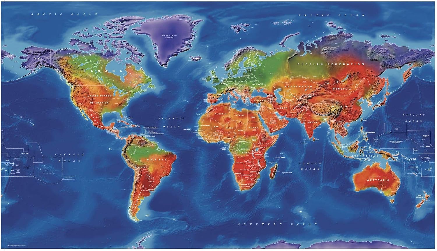 Artistic World Wall Map - 39.5" x 22.5" Laminated