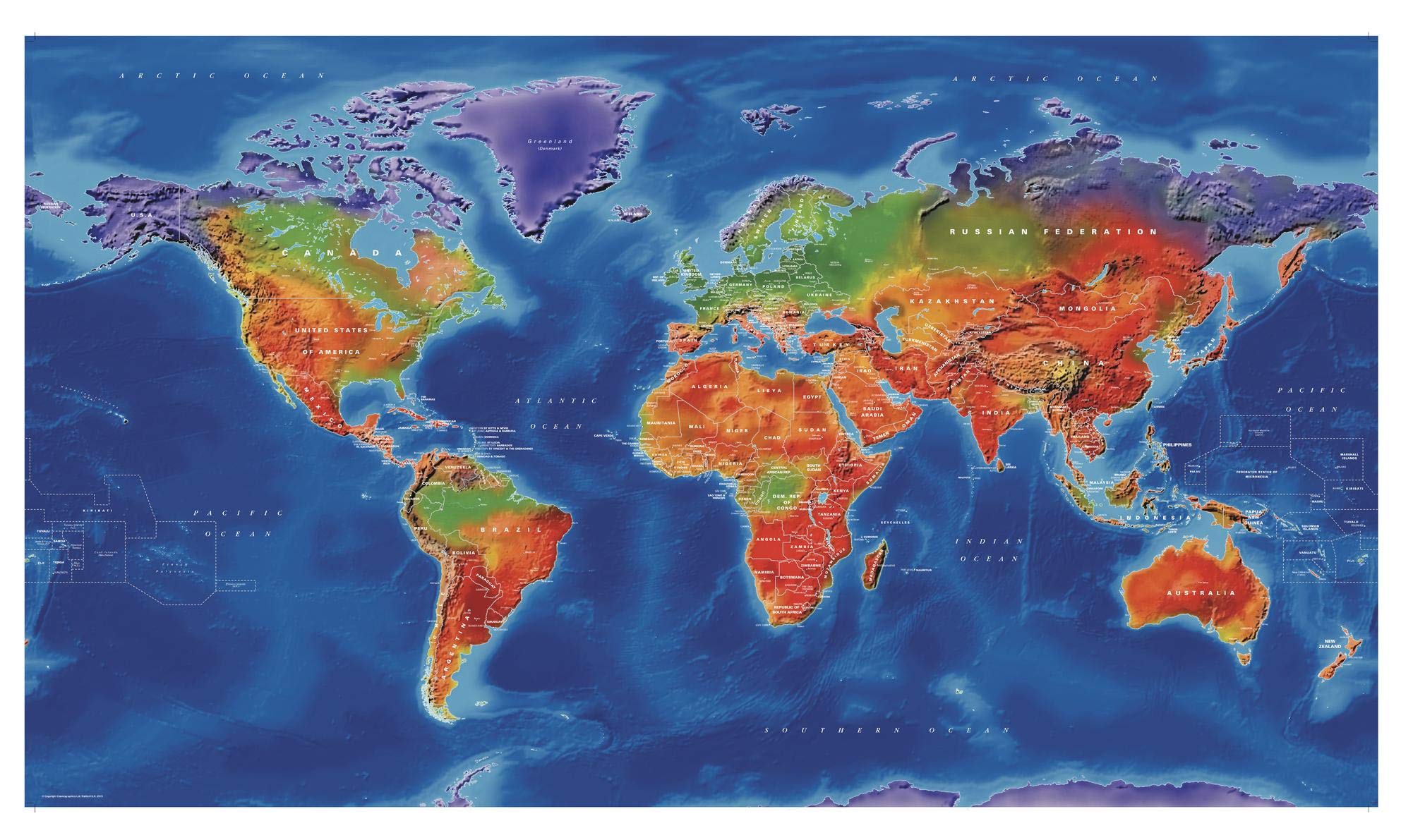 Artistic World Wall Map - 39.5" x 22.5" Laminated