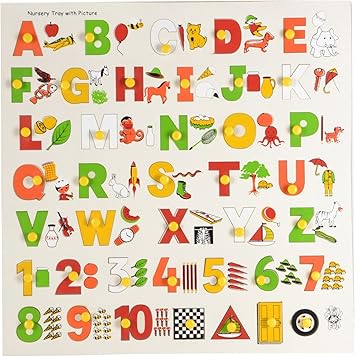 Skillofun Wooden Nursery Tray with Picture with Knobs, Multi Color