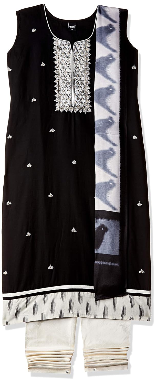 Buy Soch Women S Cotton Straight Salwar Suit Set Nc Cd 1952 Black White Black X Large At Amazon In