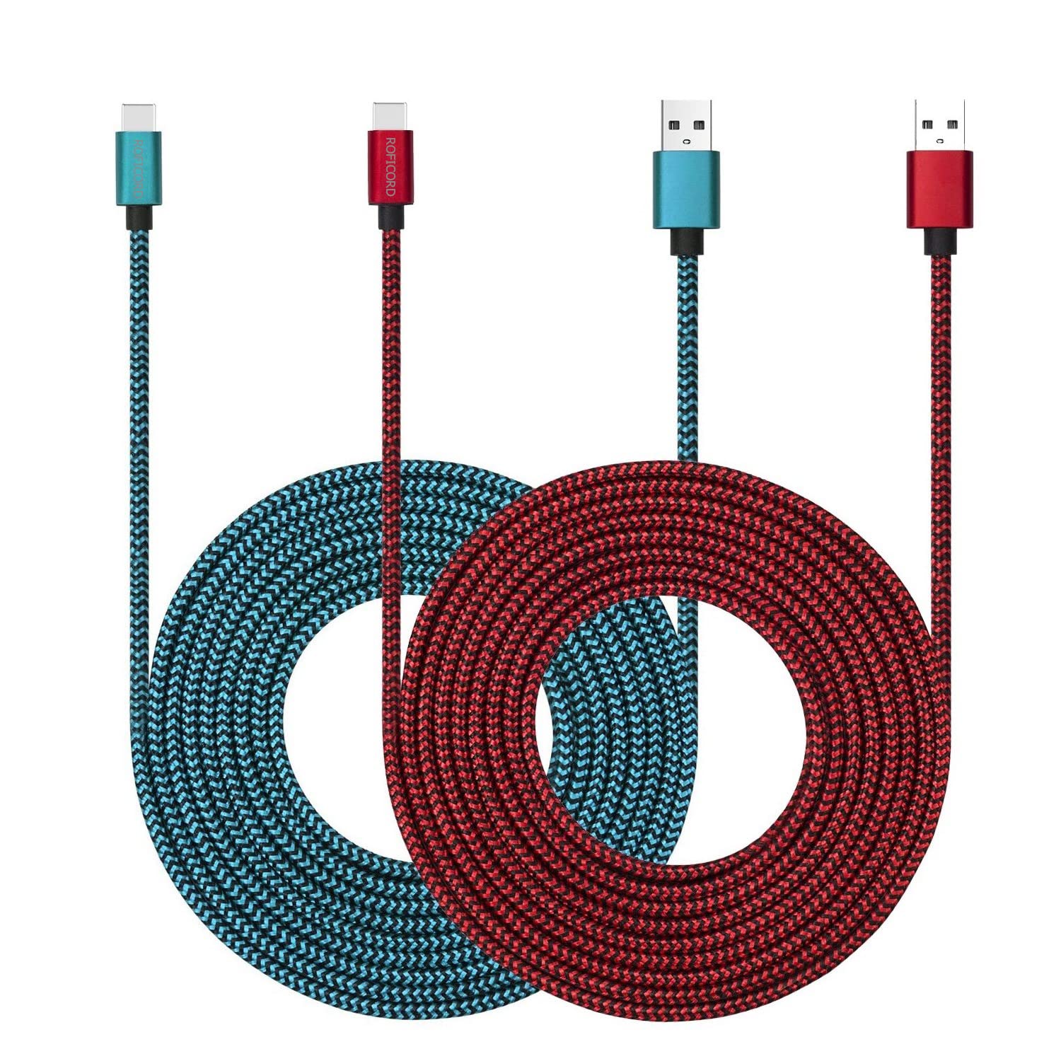 USB Type C Cable 3M with 3A Fast Charging, 2Pack 10ft USB-C Nylon Braided Super Durable Charging Cord Data Sync Compatible with Galaxy S10/S9/S8/Google Pixel/LG/OnePlus/Moto and More (Red + Blue)