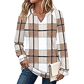 SAMPEEL Sweatshirts for Women V Neck Long Sleeve Shirts Lightweight Sweaters Fall Fashion Tops Outfits 2025