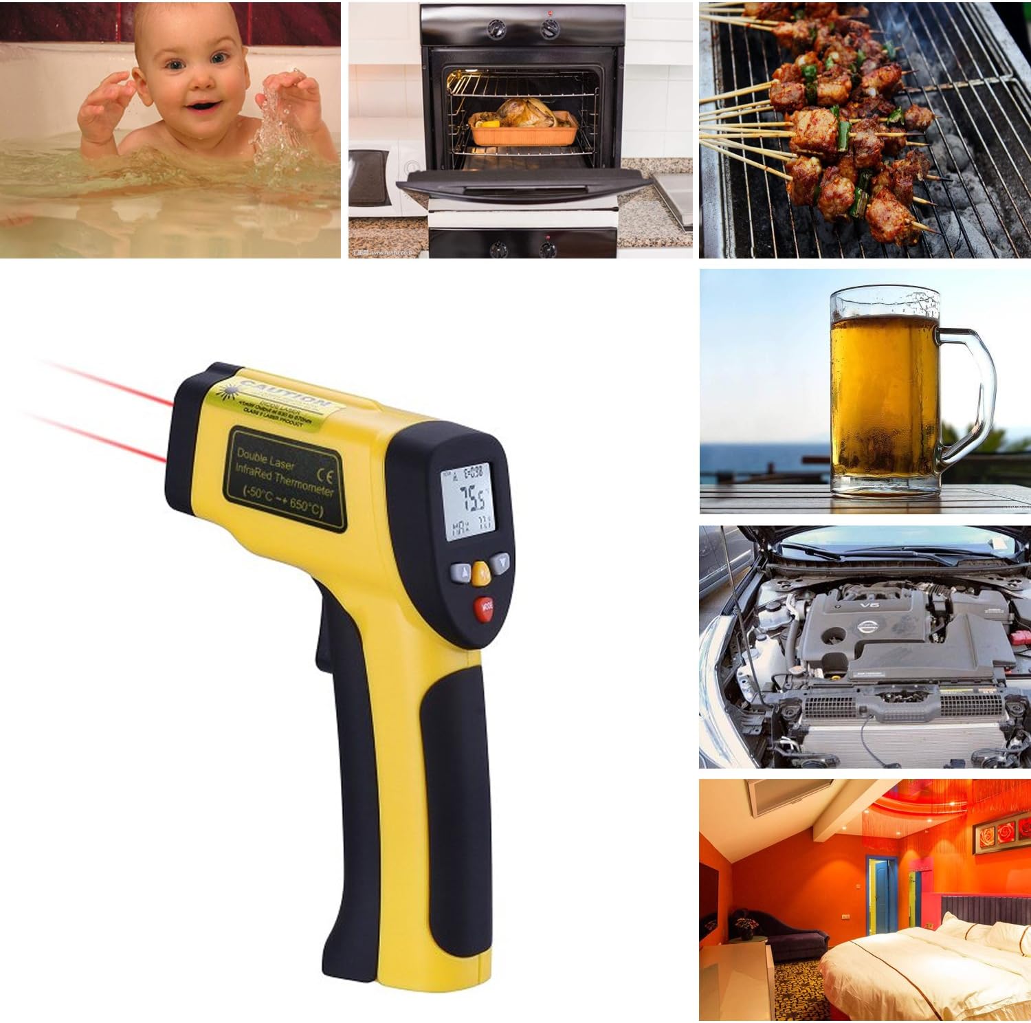 Infrared Thermometer Temperature Gun 1022D(-58°F to 1202°F) Non-Contact Dual Laser Digital Surface Instant-Read with Adjustable Emissivity(0.1-1.0)& Max Measure for Meat Chocolate Pool