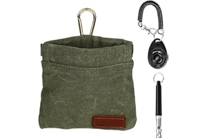 cambk Dog Treat Pouch Training Kit for Keychain, Small Puppy Treat Bag with Clip for Leash on The go, Hands Free Auto Closure Pouches with Dog Clicker and Silent Whistle for Pet Training