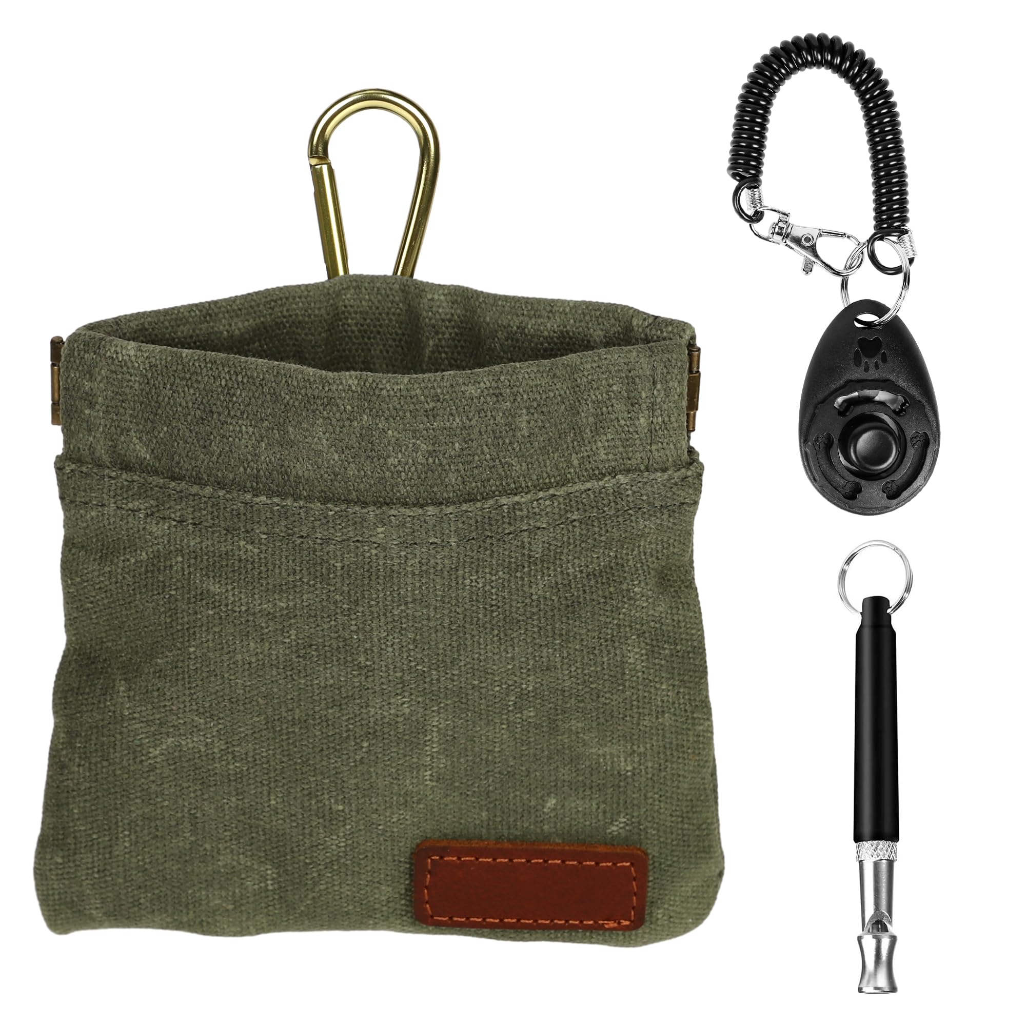 Photo 1 of cambk Dog Treat Pouch Training Kit for Keychain, Small Puppy Treat Bag with Clip for Leash on The go, Hands Free Auto Closure Pouches with Dog Clicker and Silent Whistle for Pet Training