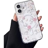 ZTOFERA for iPhone 17 Magnetic Case Compatible with Magsafe,Aesthetic Floral Pattern Design Cute for Girl Women,Anti-Drop Protective Hard Phone Cover for iPhone 17-Pink Rose