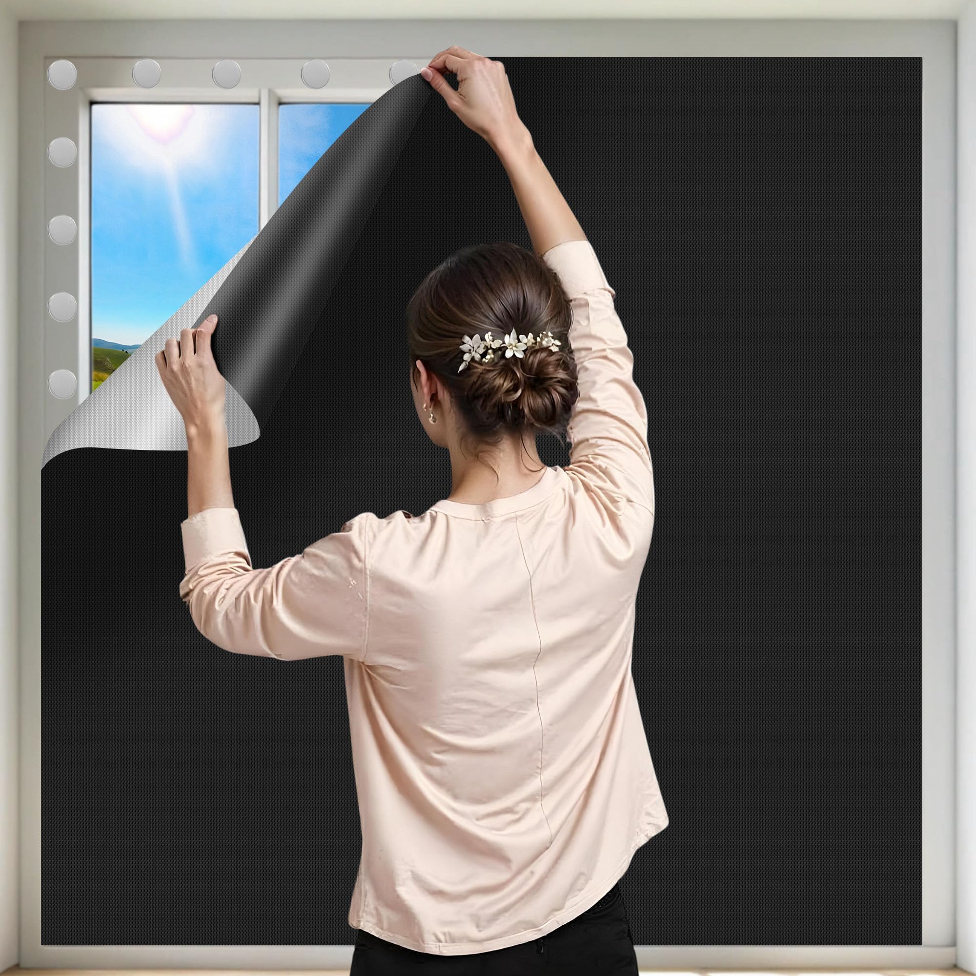 Photo 1 of 100% Blackout Curtains for Bedroom Portable Window Blinds Cover Adhesive Thermal Blackout Blinds No Drill Guard Blind for Window Shades Temporary Room Darkening Shades for Skylight RV Dorm(79x57 inch)
