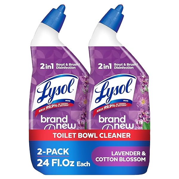 LYSOL TOILET BOWL CLEANER GEL, FOR CLEANING AND DISINFECTING, SEPTIC SAFE TOILET BOWL CLEANER, LAVENDER & COTTON BLOSSOM SCENT, 24 OZ, (PACK OF 2)