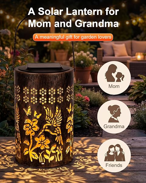 SOLAR LANTERNS OUTDOOR WATERPROOF, MOTHERS DAY GIFTS FOR MOM, HUMMINGBIRD GARDEN DECOR GIFT FOR WOMEN OR GRANDMA, HANGING OR TABLETOP LANTERN FOR PATIO, PORCH AND BACKYARD