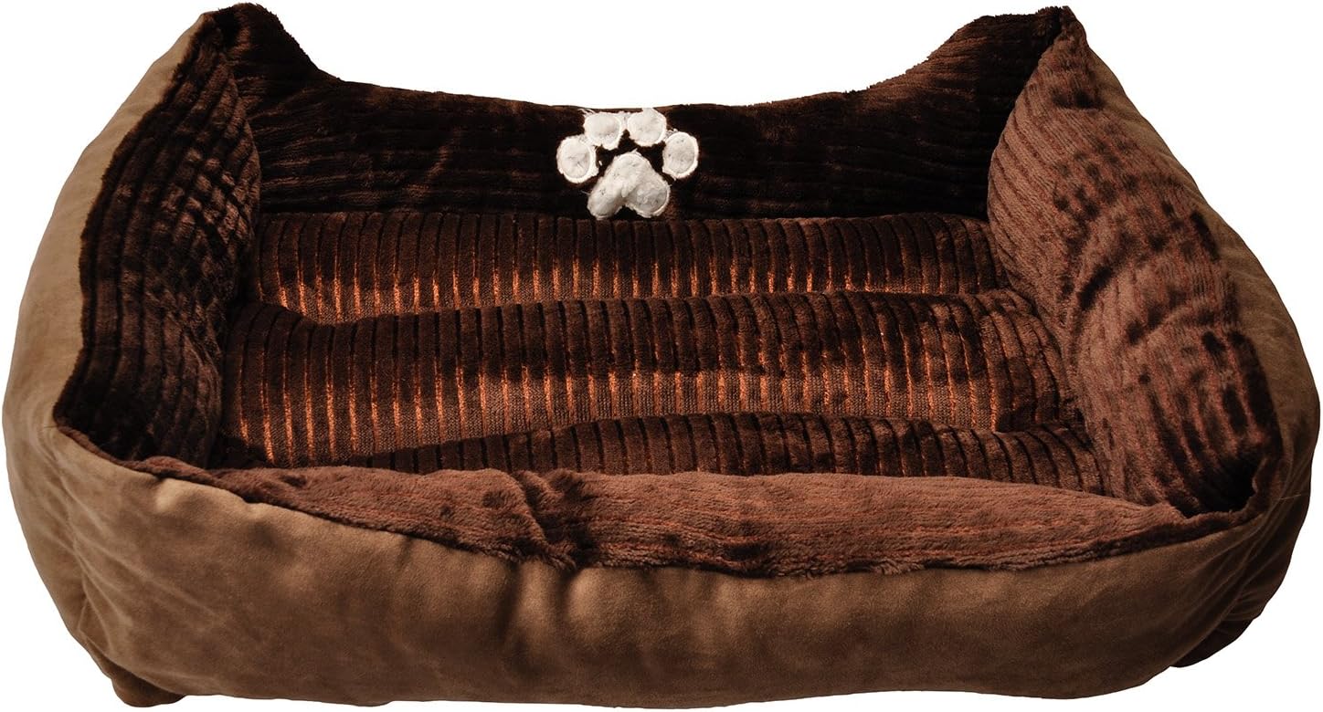 Long Rich HCT REC-005 Reversible Rectangle Pet Bed with Dog Paw Printing, Coffee, By Happycare Textiles, 25 by 21 inches : Pet Supplies