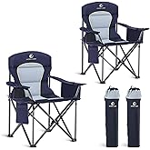 LET'S CAMP Oversized Folding Camping Chair Portable Outdoor Heavy Duty Padded Chairs Lawn Chair with Cup Holder, Storage Pocket and Cooler Bag, Supports 450LBS, for Camp, Travel, Picnic,2 Pack(Blue)