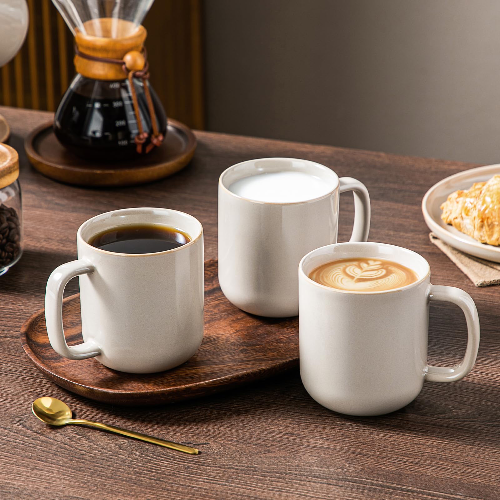 Kaffeetassen Set 6er, vancasso PLAYA Tassen Set 6 Stück mit Henkel 480ml, Teetassen aus Steingut, Mikrowellen und Spülmaschinenfest, Soft Beige 7