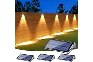 LIFENGSOLER Solar Fence Lights Outdoor, 4LEDs IP54 Waterproof,Warm White Solar Outdoor Lights with Focus Lens, Auto On/Off, for Patio, Deck, Fence, Step, Railing, Backyard Decor(4Pack)