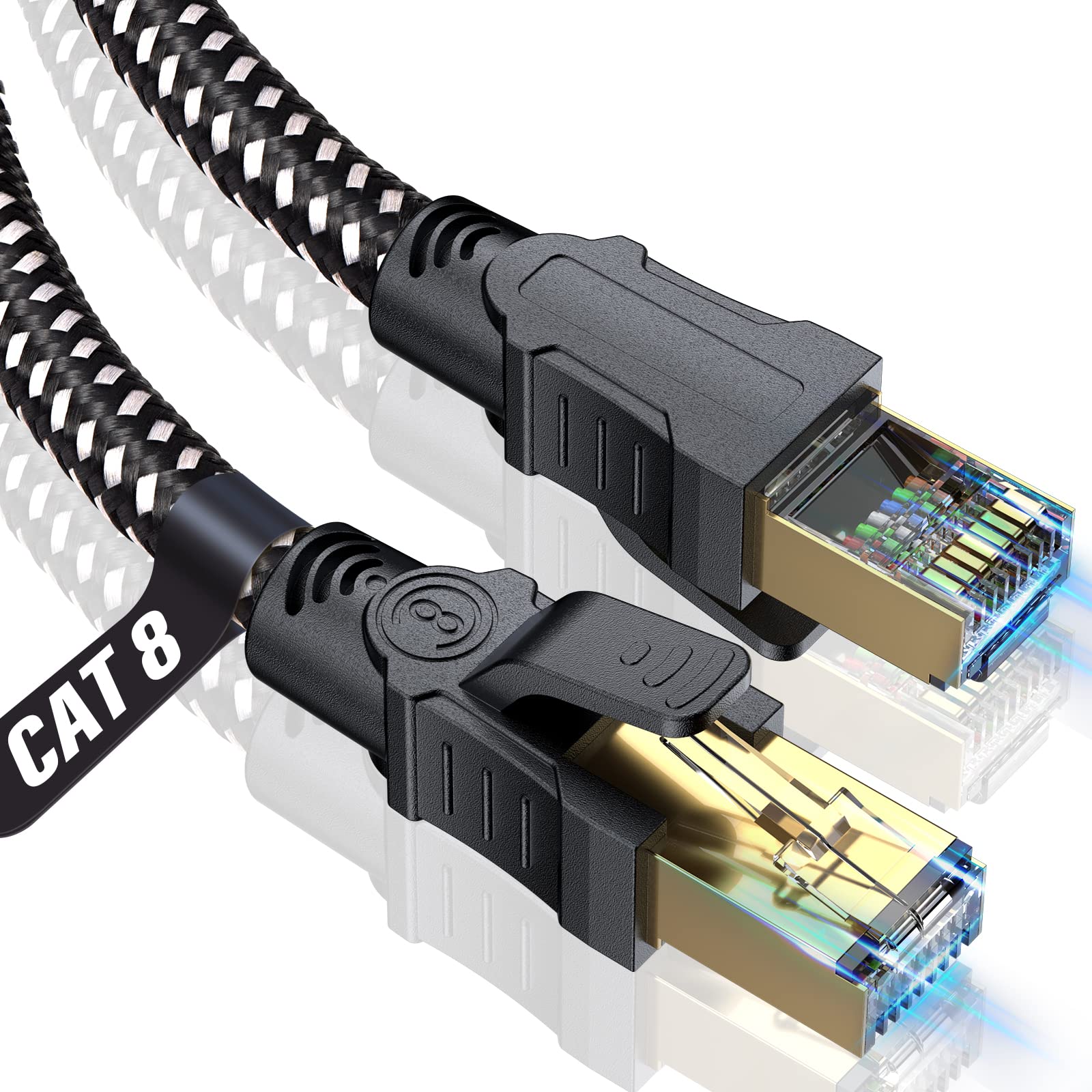 SWECENT CAT 8 Ethernet Cable 30M, 40Gbps Gigabit Ethernet Cable RJ45 High-Speed Patch Network Cable Braided Cord for LAN Compatible with PC, PS5/4, Game Console, Modem, Router, Smart TV, Patch Panel