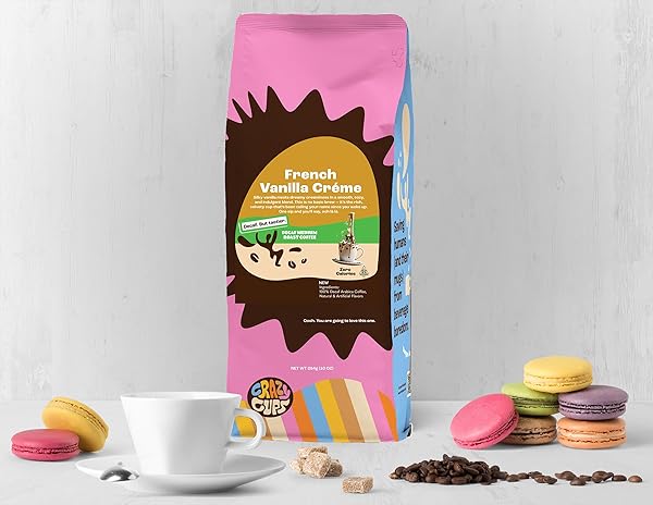 CRAZY CUPS DECAF FLAVORED GROUND COFFEE, FRENCH VANILLA CRÈME, BREW HOT OR ICED COFFEE, 10 OZ BAGS, 3 PACK