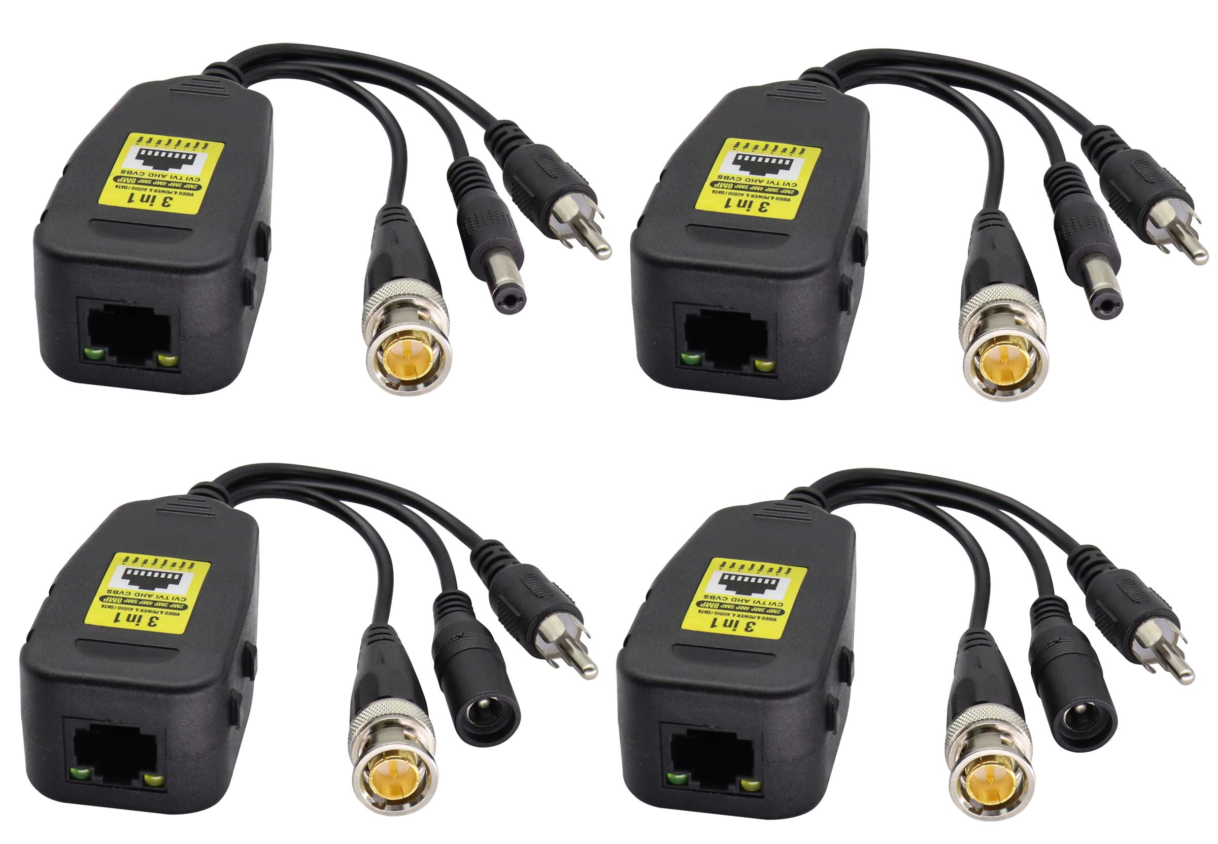 AOTOKK Passive Video/Audio Supply RJ45 to BNC Network Transceiver,with DC Socket, for 720 1080P 3MP 4MP 5MP 8MP full HD CCTV Security DVR Monitoring Camera System(19cm/2-Pairs)