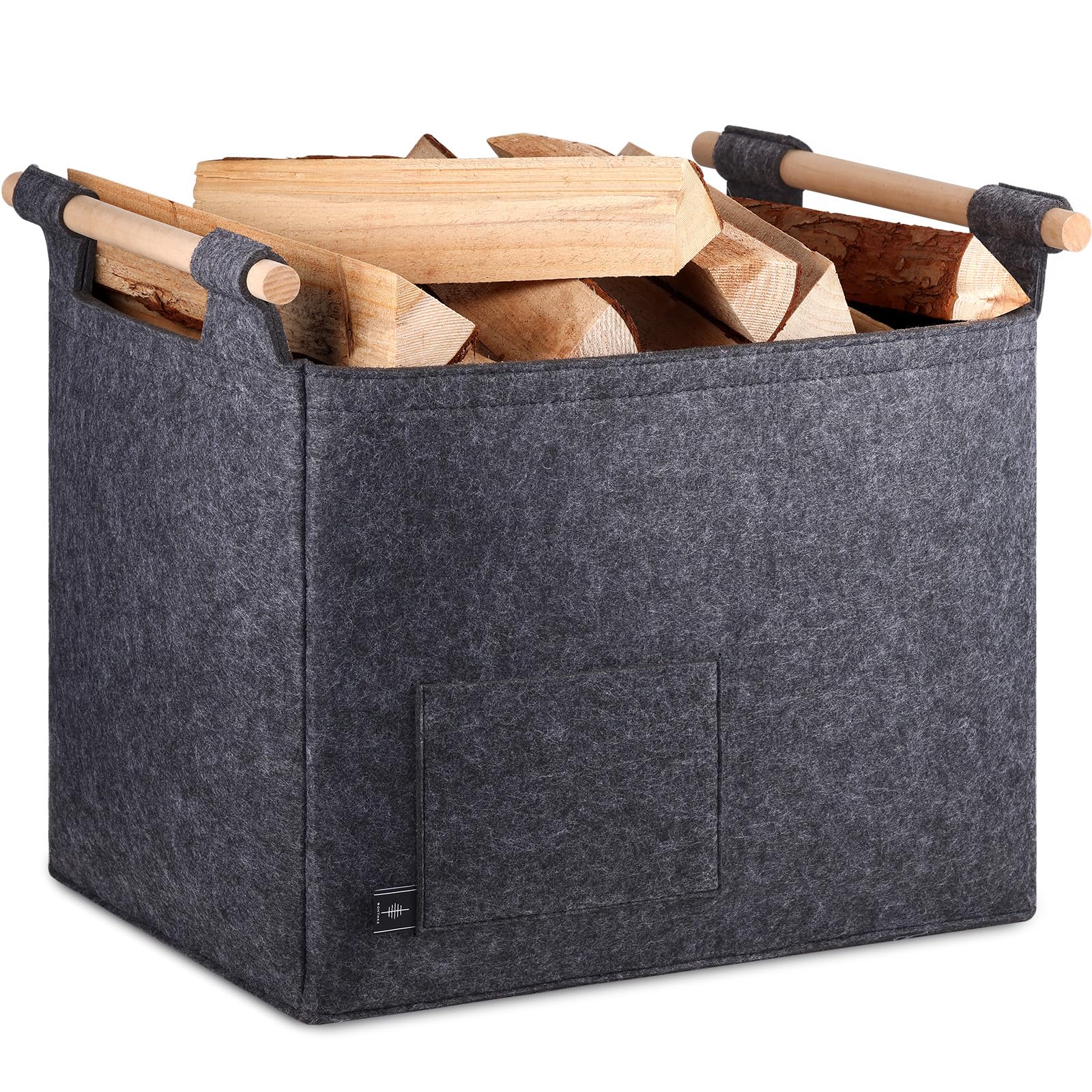 BONTHEE Log Carrier Felt Bag, Fire wood Felt Firewood ToteBag for Indoor Storage, Fireplace Wood Carrier Basket Bag with Wood Handles - Grey