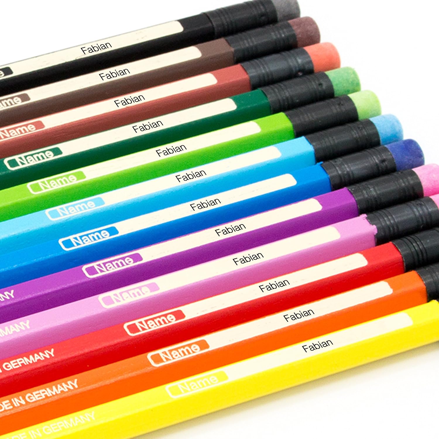 12 Buntstifte mit Namen individuell graviert - Radierer - Faber Castell