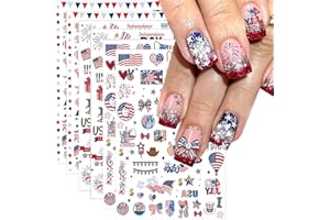 BSBTBZ 6pcs 4th of July Nail Stickers 3D Nail Decals Independence Day Nail Art Sticker for USA Flags Heart Star Stripe Letters Fireworks Nails Design Adhesive Sticker Patriotic Manicure Decorations for Women