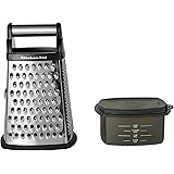 KitchenAid Gourmet 4-Sided Stainless Steel Box Grater with Detachable Storage Container, 10 inches tall, Black