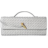 Joryin Woven Purse For Women Evening Clutch Woven Leather Handbags Crossbody Bag Suede Purse Formal Evening Bag, Light Gray