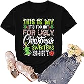sallrue Christmas Shirts for Women Ugly Christmas Sweaters Style Tshirts Xmas Holiday Tee Tops