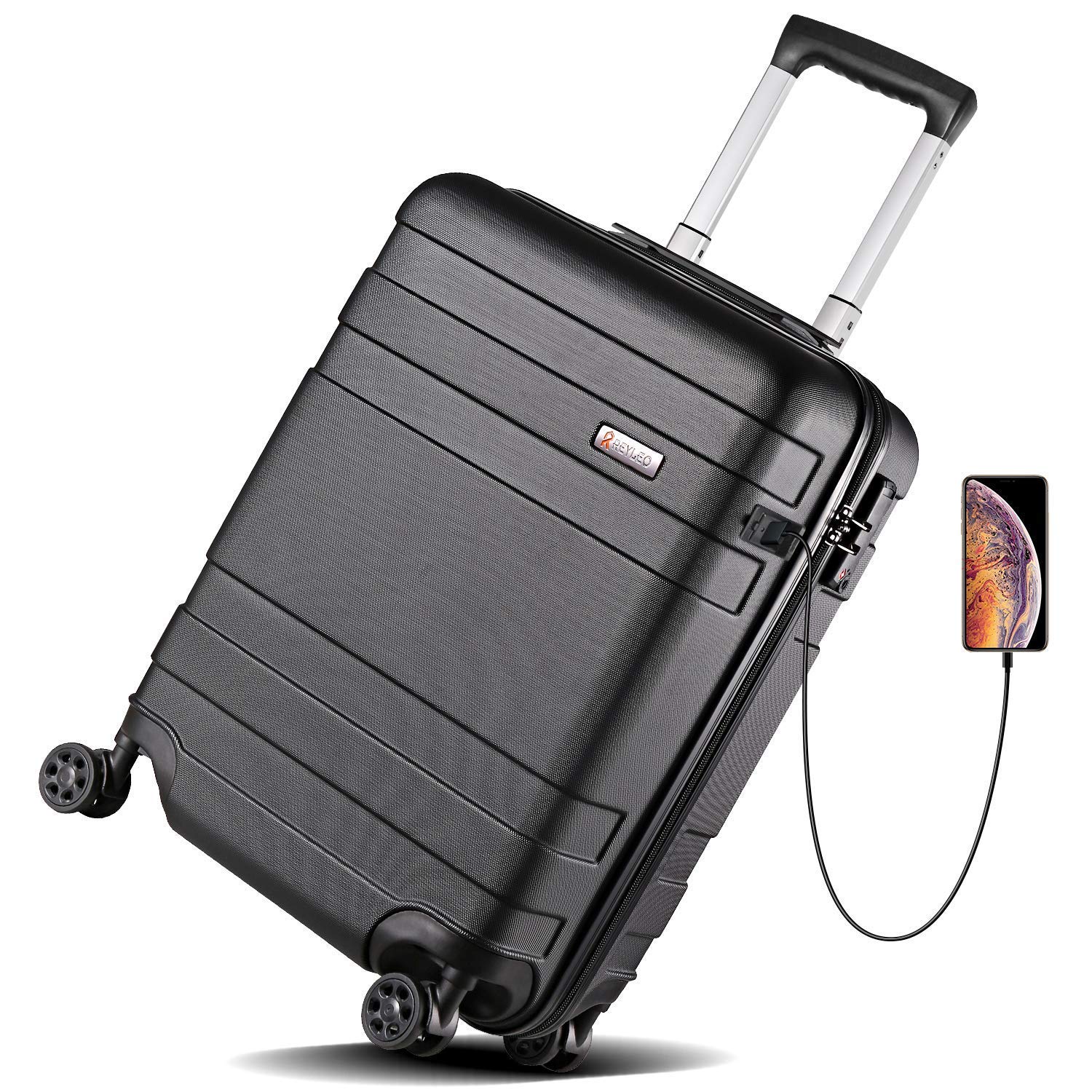 REYLEO Hardside Luggage 21 Inch Carry On Luggage 4-level Handle Travel Suitcase with Two USB Charging Port 8 Silent Spinner Wheels Built-in TSA Lock, ...