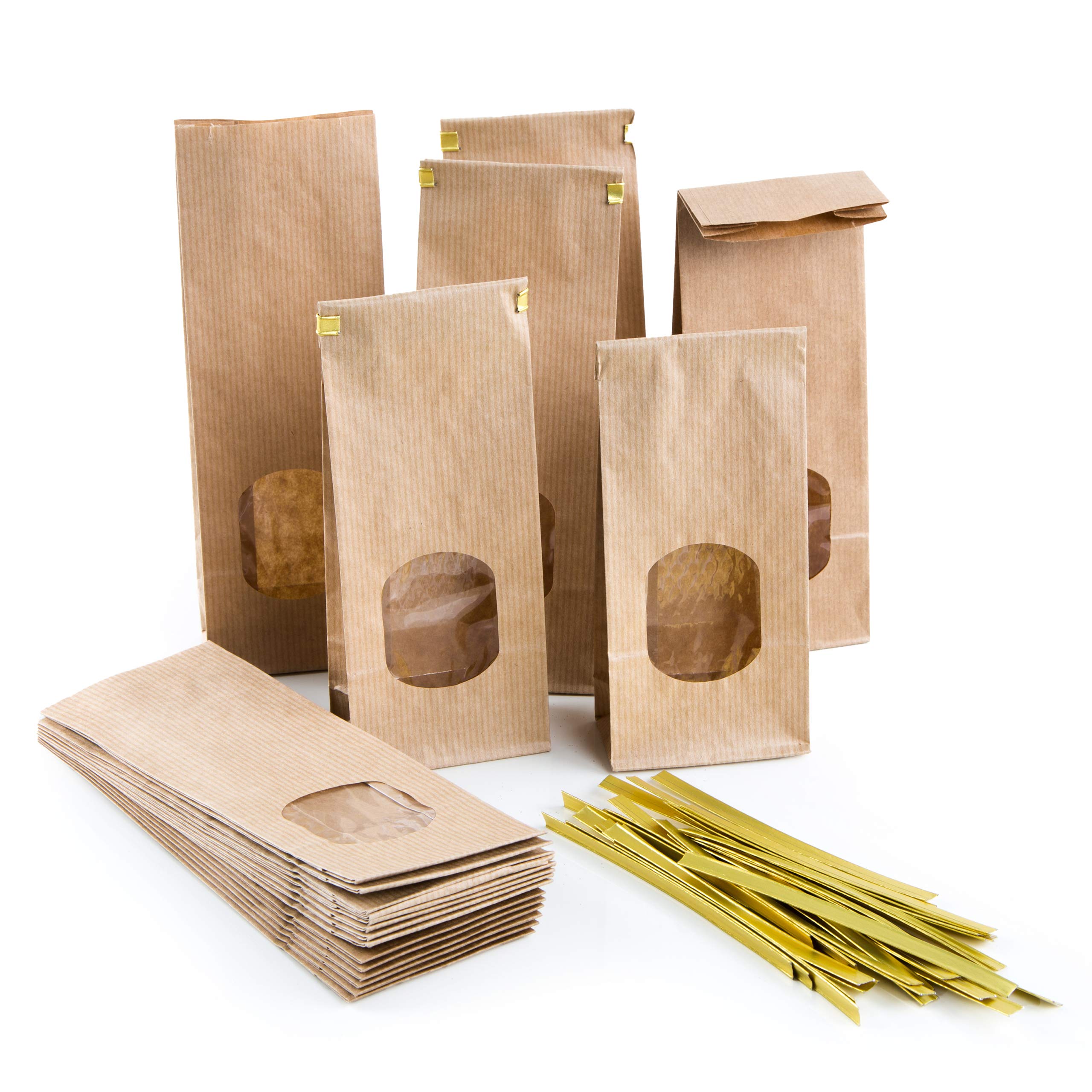 Logbuch-Verlag 25 Small Biscuit Bags with Window 7 x 4 x 20.5 cm for Filling Biscuits Pastry Chocolates Christmas Cookies Spices Tea Coffee Kraft Paper
