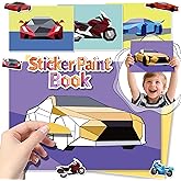 Large Sticker Paint Book—Create 8 Vehicle Pictures, Waterproof, Perforated for Easy Tearing Stickers, Sticker by Number Kids 3-5, Stickers Paint Books for Kids Ages 4-8