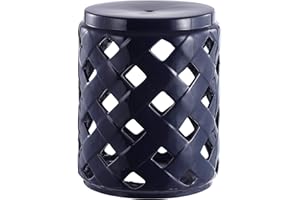 SAFAVIEH ACS4574A Home Betli Navy Ceramic Lattice 17-inch Indoor/Outdoor Side Table Garden Stool