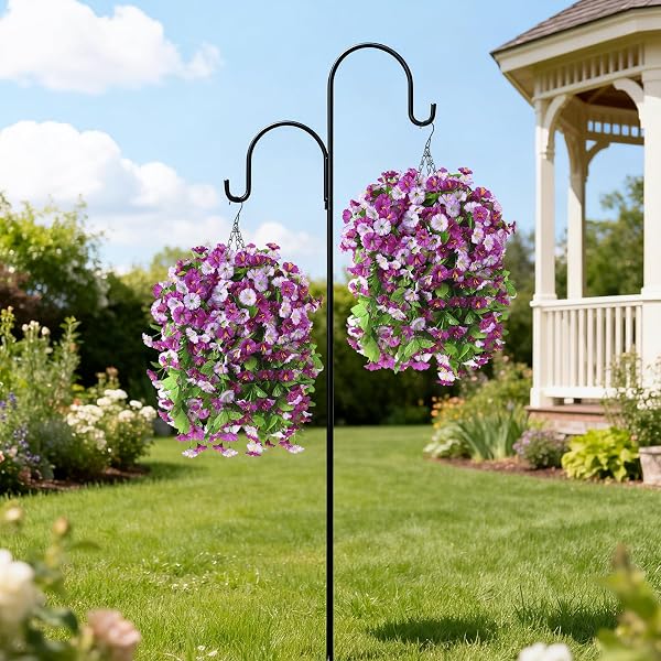 INQCMY ARTIFICIAL FLOWERS FOR OUTDOOR SPRING SUMMER DECORATION FAUX SILK MORNING GLORY FAKE HANGING FLOWERS UV RESISTANT LOOK REAL FOR HOME PORCH (ORCHID-2B)