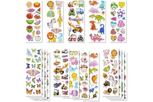 BEESTECH 24 Sheets 500 + Stickers for Kids, Toddlers 2,3,4 Years Old, Teacher Reward Stickers, Potty Training Bulk with Dinosaur Animal Traffic, Sticker Book Included