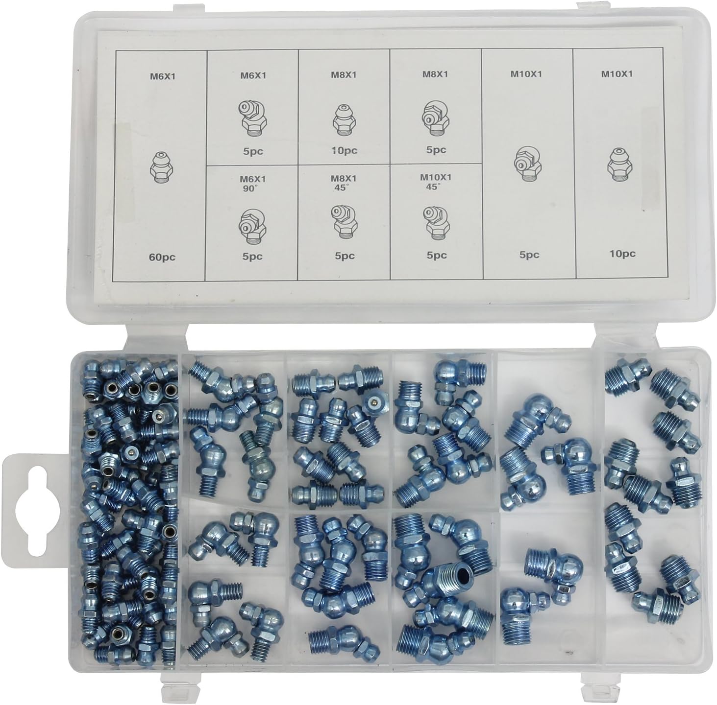 Yuhtech Kit 110 Graisseurs Assortis M6/M8/M10 - Droits, 45° Et 90° En Acier Nickelé