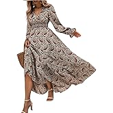 FIMARSTED Fall Wedding Guest Cocktail Brown Floral Boho Maxi Dress for Women