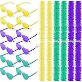 Yunsailing 24 Pcs Mardi Gras Feather Boas with Frameless Sunglasses Mardi Gras Decorations, Include 12 Boas 6ft and 12 Heart Shaped Sunglasses for Parade Carnival Masquerade Party Costume Outfit