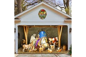 RATOYAL Nativity Scene Garage Door Banner - 16 x 7 ft Christmas Decor Murals Backdrop for Photo Xmas Holiday Garage
