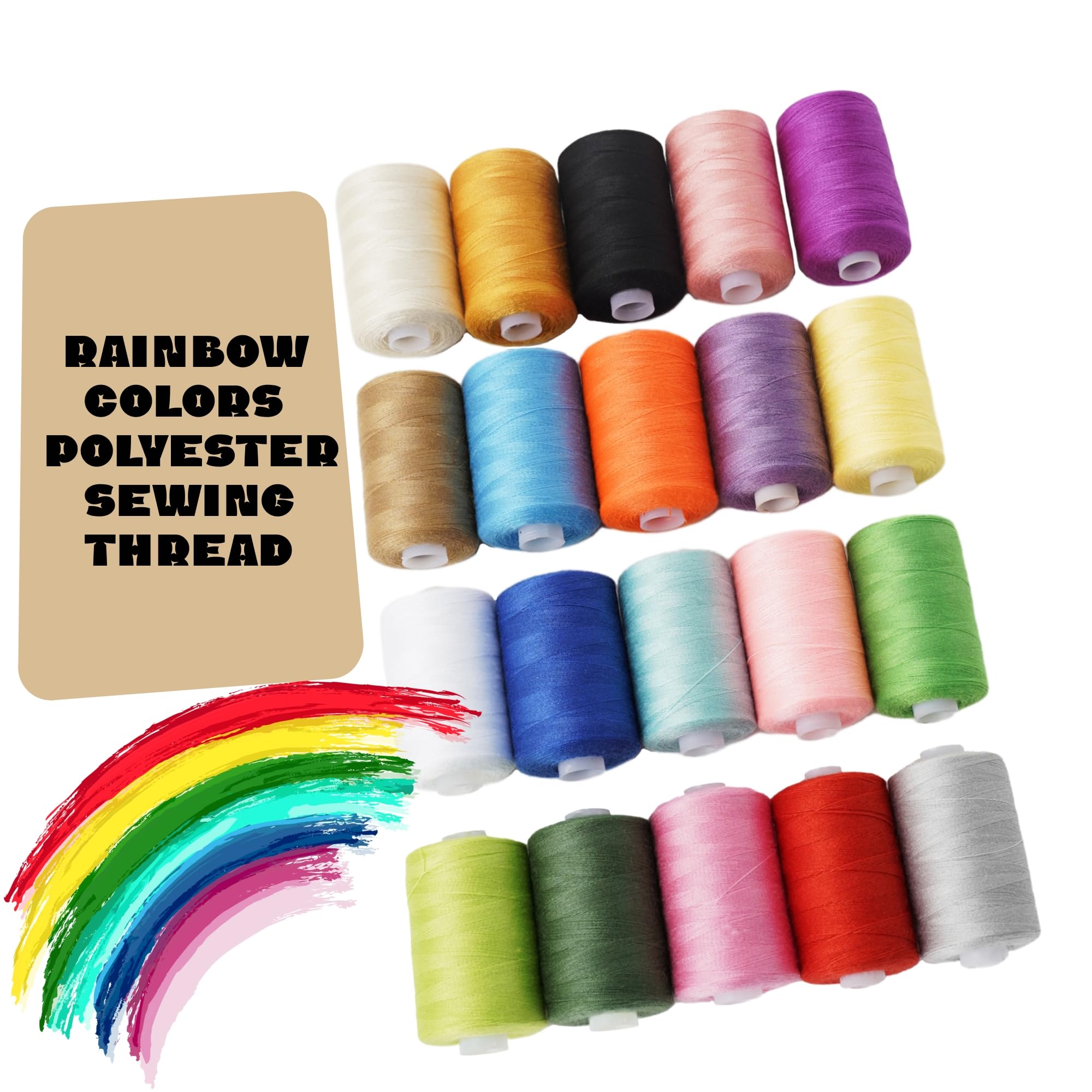 Sewing Thread Kit 20 Colors Polyester Sewing Thread Set 1000 Yards Per Spool Black & White for Sewing Machine, Hand Stitching and Quilting Use