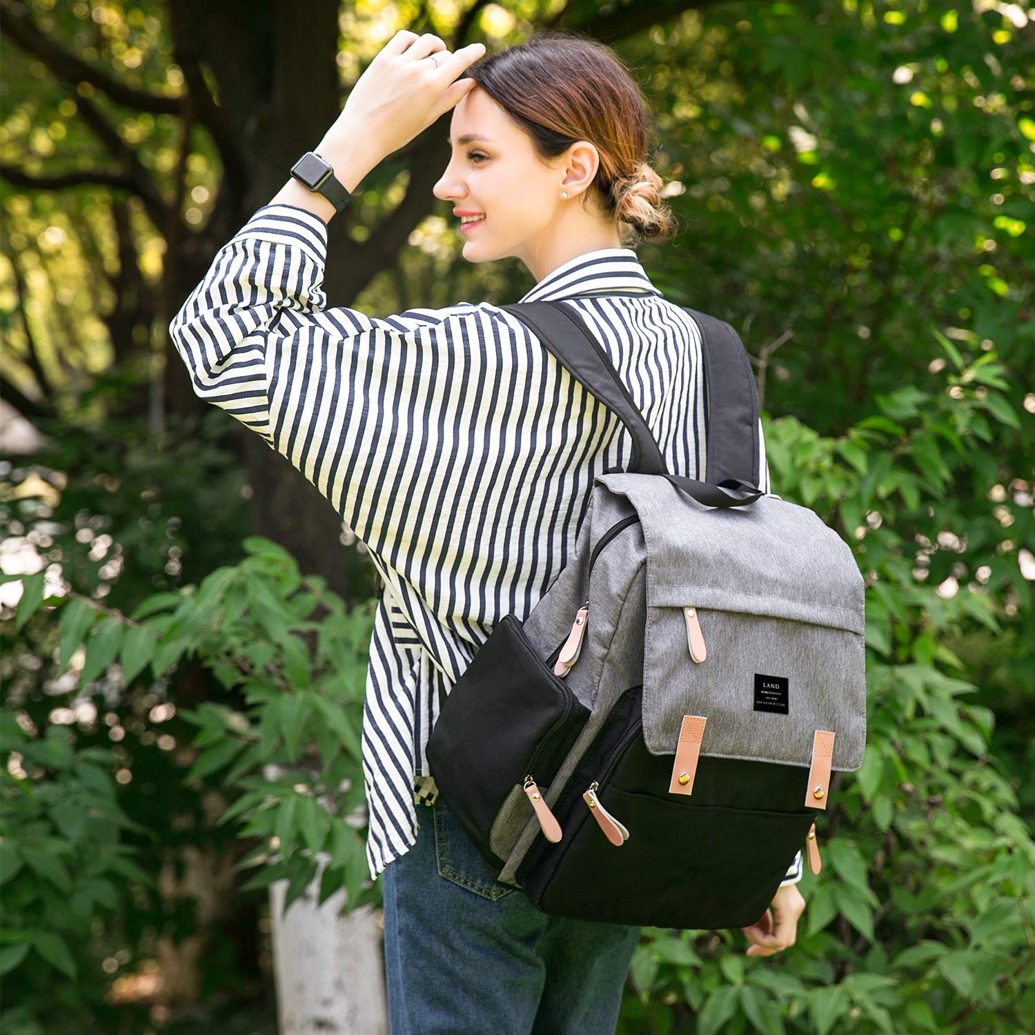 Diaper Bag Backpack Large Capacity for Baby Care Wide Open Design and Waterproof Fabric For Mom Dad (New White Grey)