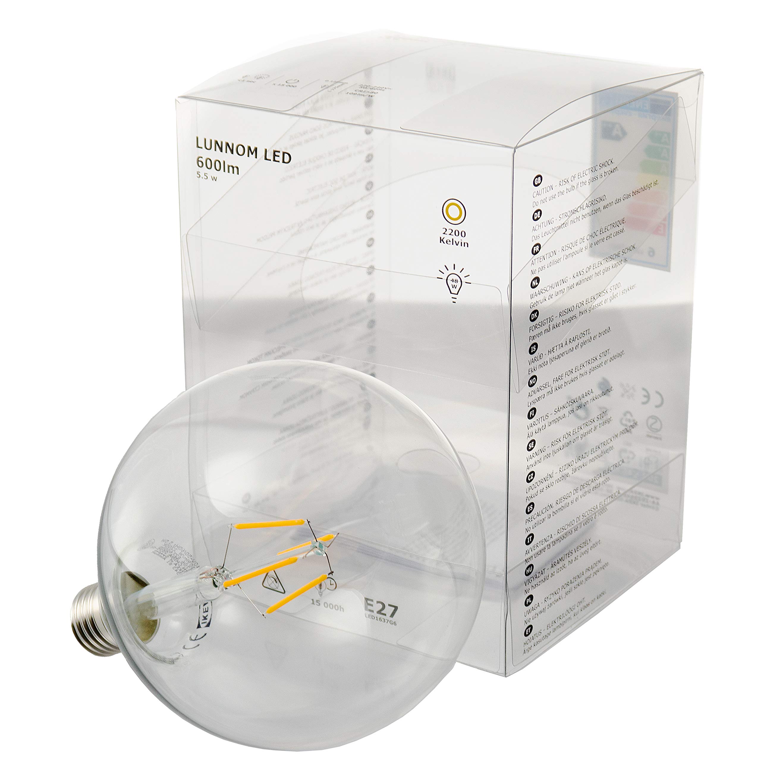 IKEA LUNNOM E27 600 Lumen Large 125mm LED Filament Globe Bulb