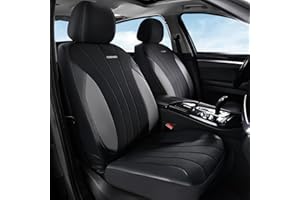 Coverado Seat Covers for Car 2 Seats, Leather Car Seat Covers Fullset, Breathable Mesh Front and Rear Protectors, Grey Luxury Automotive Covers, Universal Fit for SUV, Truck, Sedan