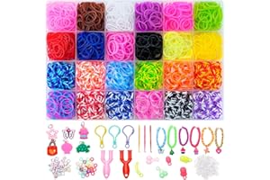 XKDOUS 24 Colors Rubber Band Bracelet Kit, Rubberband Bracelet Making Kit for Kids Ages 6+