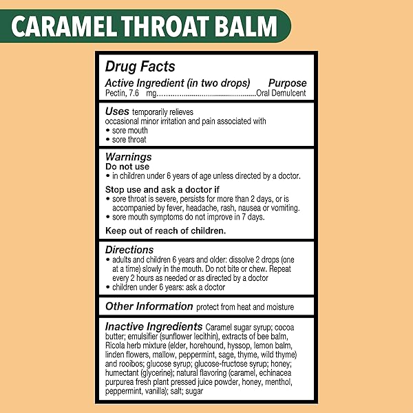 RICOLA THROAT BALM CARAMEL THROAT DROPS WITH LIQUID CENTER, 34 COUNT, COAT & PROTECT YOUR THROAT, DAILY THROAT RELIEF & PROTECTION, ORAL DEMULCENT