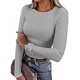 PRETTYGARDEN Women 2026 Fall Clothes Long Sleeve Shirts Ribbed Knit Fitted Basic Tee Going Out Tops Underscrub Casual Outfits