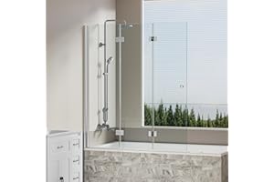 Findepot 51" W x 58" H Frameless Tub Shower Door, Tri-Fold Batutub Shower Screen with 1/4"(6mm) ANSI Glass Panel, Cover with Explosion-Proof Film, Brushed Nickle