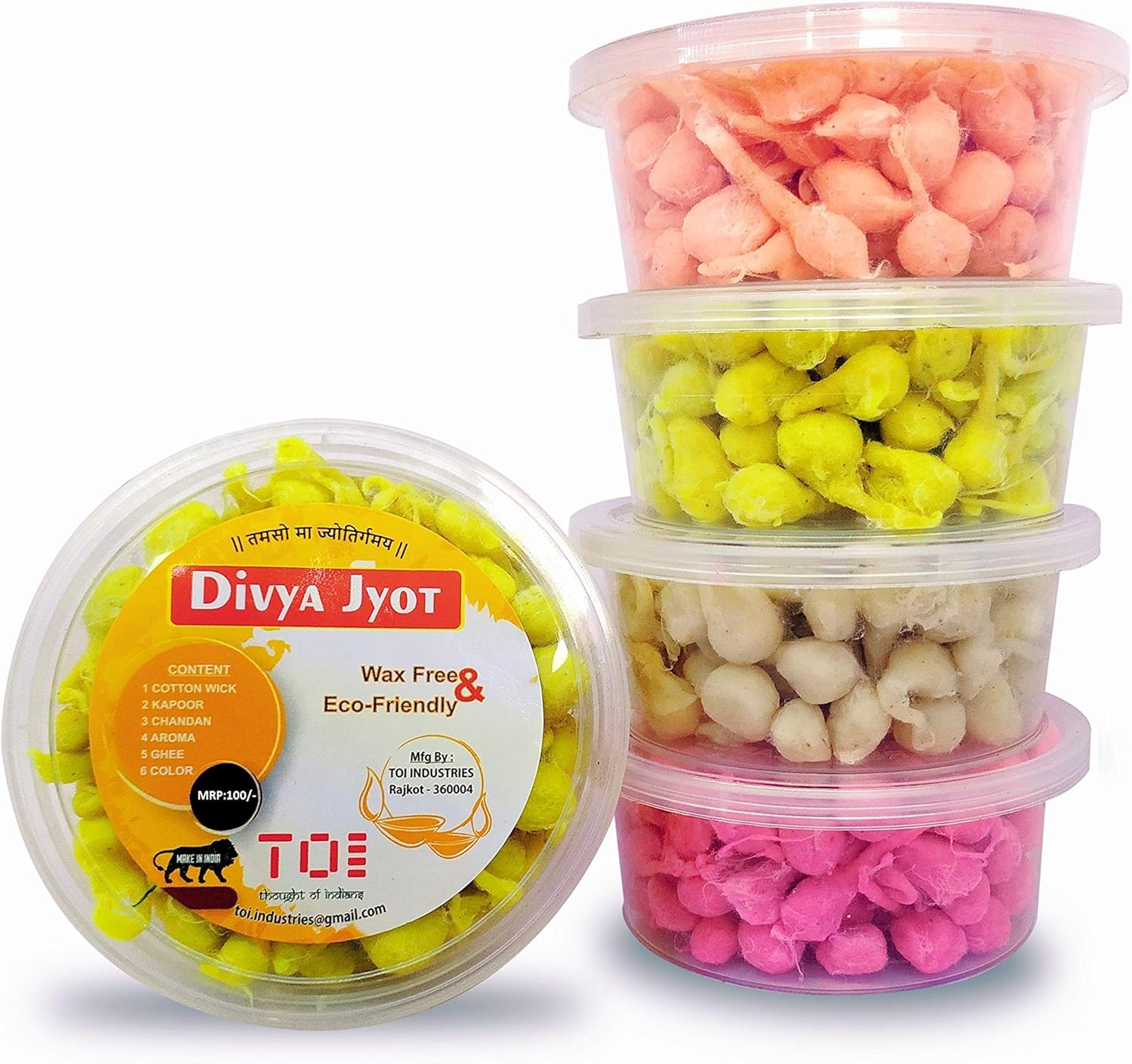 Buy 1080+pcs Colour Ghee Diya Batti in Set of 12 Box (Orange, Green