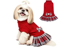 YUDODO Small Dog Sweater Dress with Bowtie Turtleneck - Knitted Pet Girl Dog Winter Clothes - Pet Warm Sweater for Puppy Yorkies, Chihuahua (M Red)