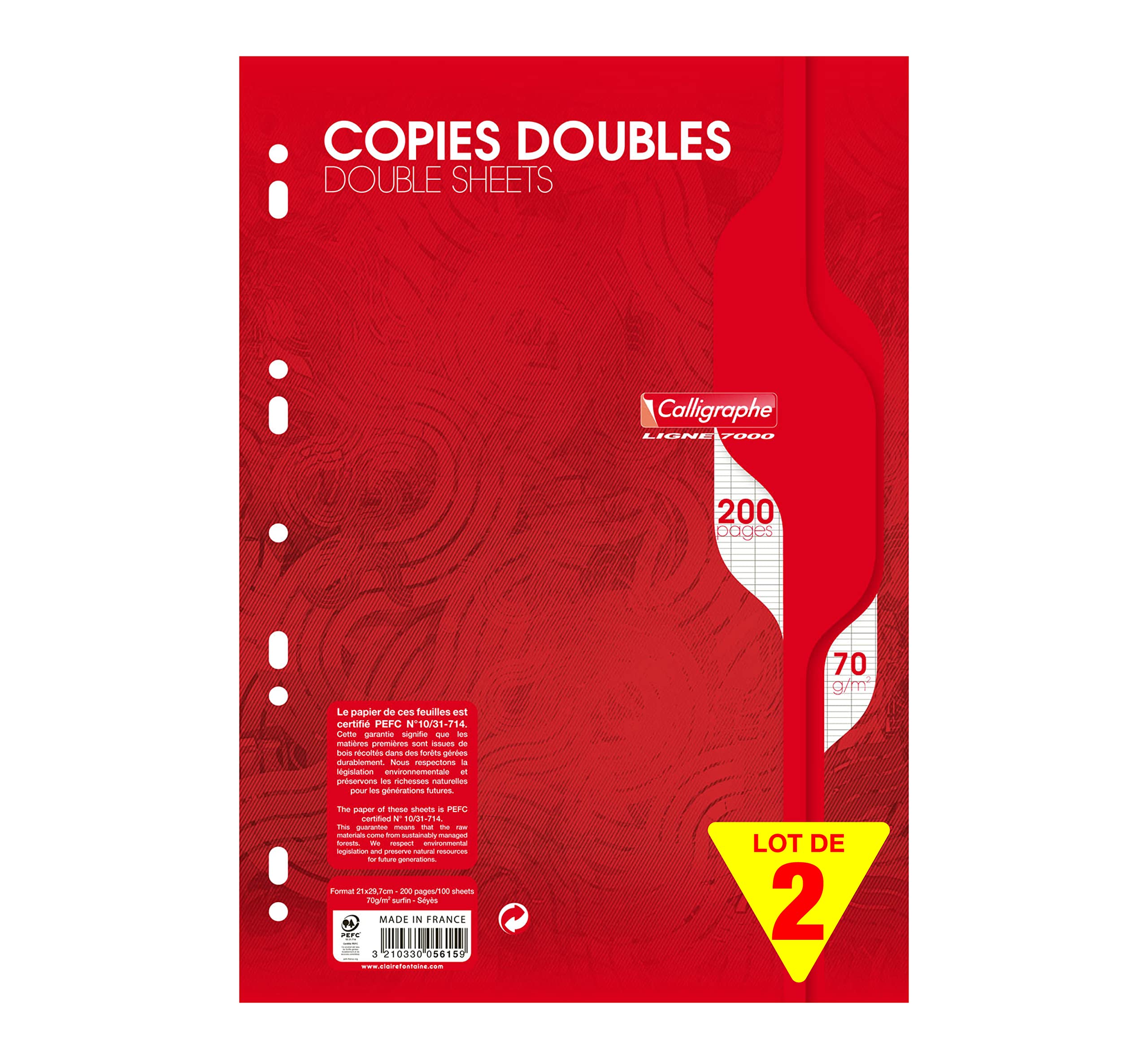Calligraphe 5615AMZC - Set of 2 Packs of Double Perforated Sheets in Film (a Clairefontaine Brand) - A4 21x29.7 cm - 200 Seyes Ruled Pages - 70 g Paper